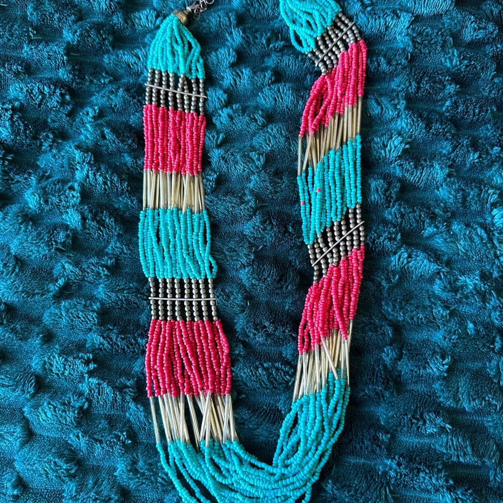 Turquoise and Pink Beaded Necklace